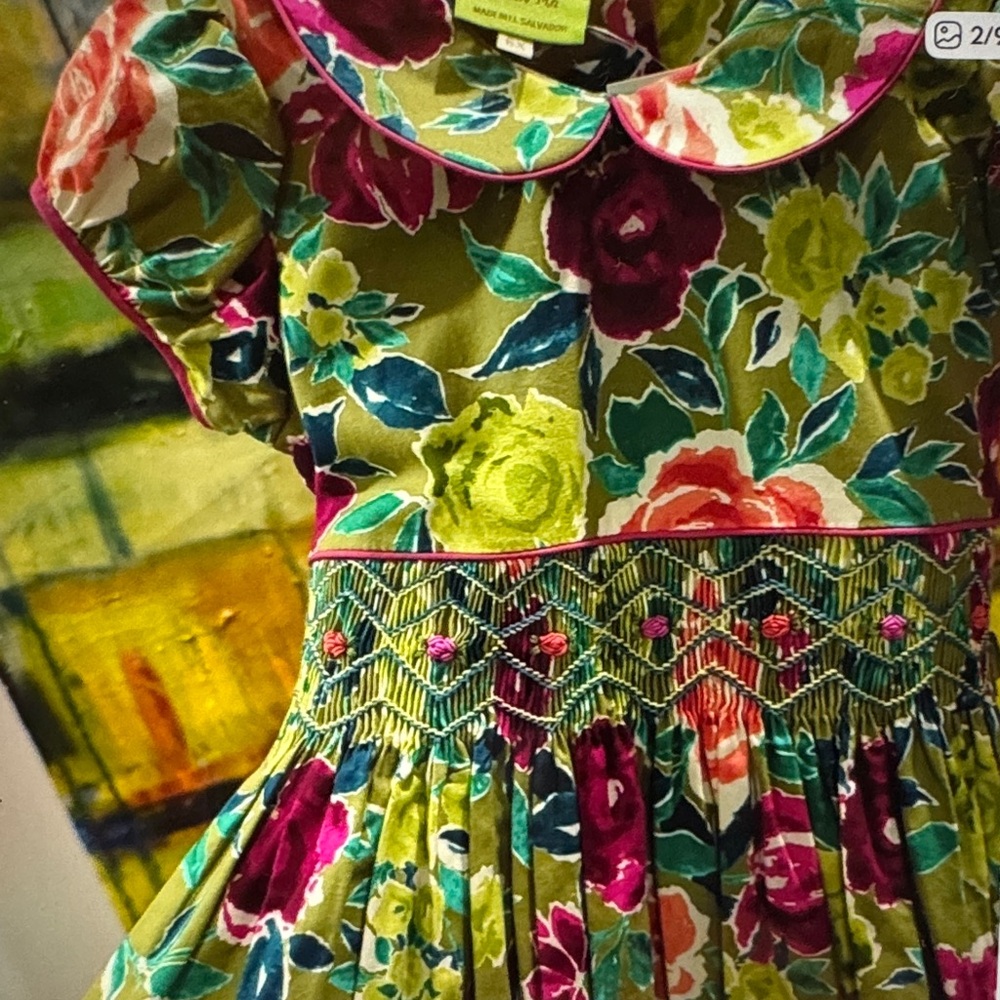 Le’ Za Me long Floral smocked empire Dress girls size 6X